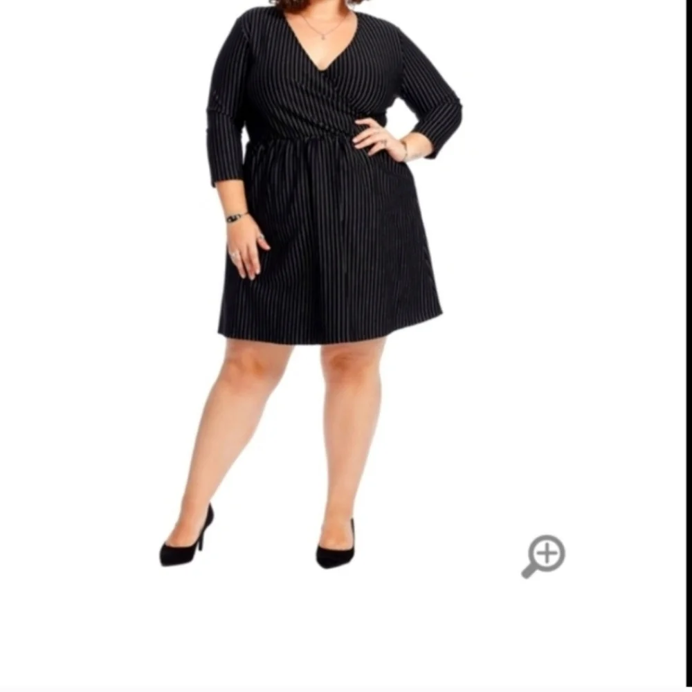 Nordstrom Rack Renee C. Black Pinstripe Long Sleeve Wrap Dress, XL, Like New - Picture 2 of 4